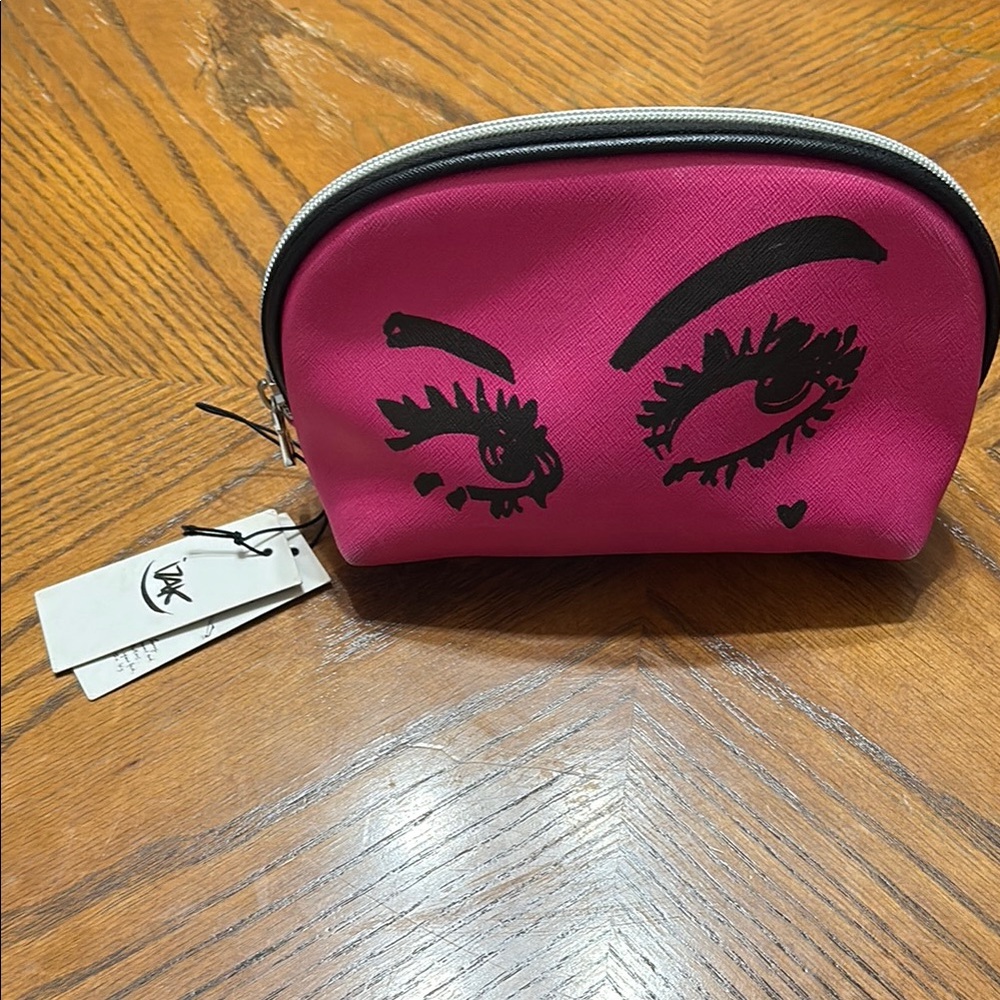 VTG 2014 izak Pink & Black Eyes Dome Cosmetic Bag NWT